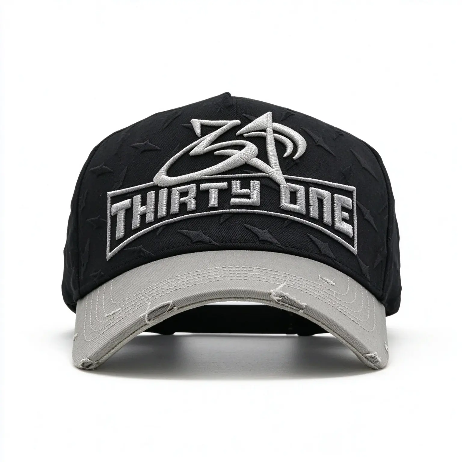 Thirty One Brand Black Baseball Cap with Embroidered Logo and Star Pattern