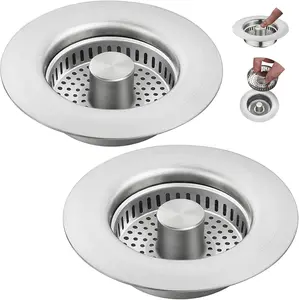 （2pcs）3 in 1 Kitchen Sink Drain Strainer,Stainless Steel Sink Stopper,Pop Up Sink Plug Fast Drain Deodorizer Anti-Clog, Strainer for Kitchen Standard 3-1/2" Easy to Install