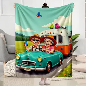 Vintage Car and Travel Trailer Flannel Blanket Cozy Throw for Road Trips and Outdoor Adventures Perfect Gift for Travel Enthusiasts Couples Friends on Holidays Like Christmas Thanksgiving and Birthdays Soft Warm Plush
