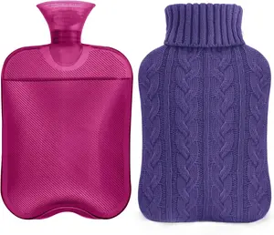 Hot Water Bottle with Knitted Cover, 2L Hot Water Bag for Hot and Cold Compress, Hand Feet Warmer, Ideal for Menstrual Cramps, Neck and Shoulder Pain Relief