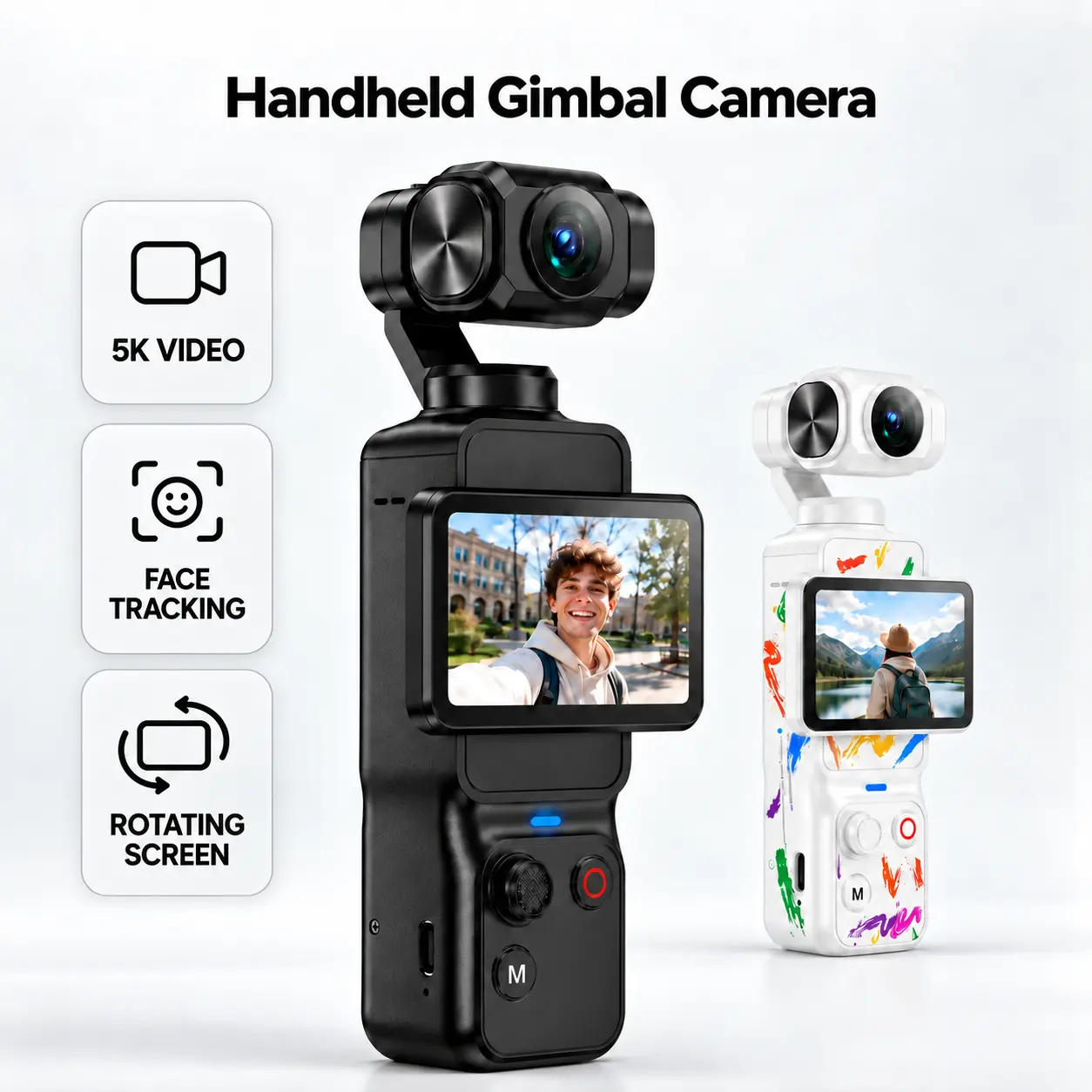 W&O Q17 Handheld Gimbal Portable Video Camcorder, 5K 30fps Vlogging Camera with 2-Axis Stabilizer, Face Tracking, 2.29" Rotating Touchscreen, WiFi App Control, Vlog Mode for Content Creators, Travel Recording, Portable Video Camcorders,techvibes
