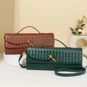 6195 Women's PU Woven Shoulder Bag 2025 New Fashion Horizontal Clutch Bag Messenger Bag