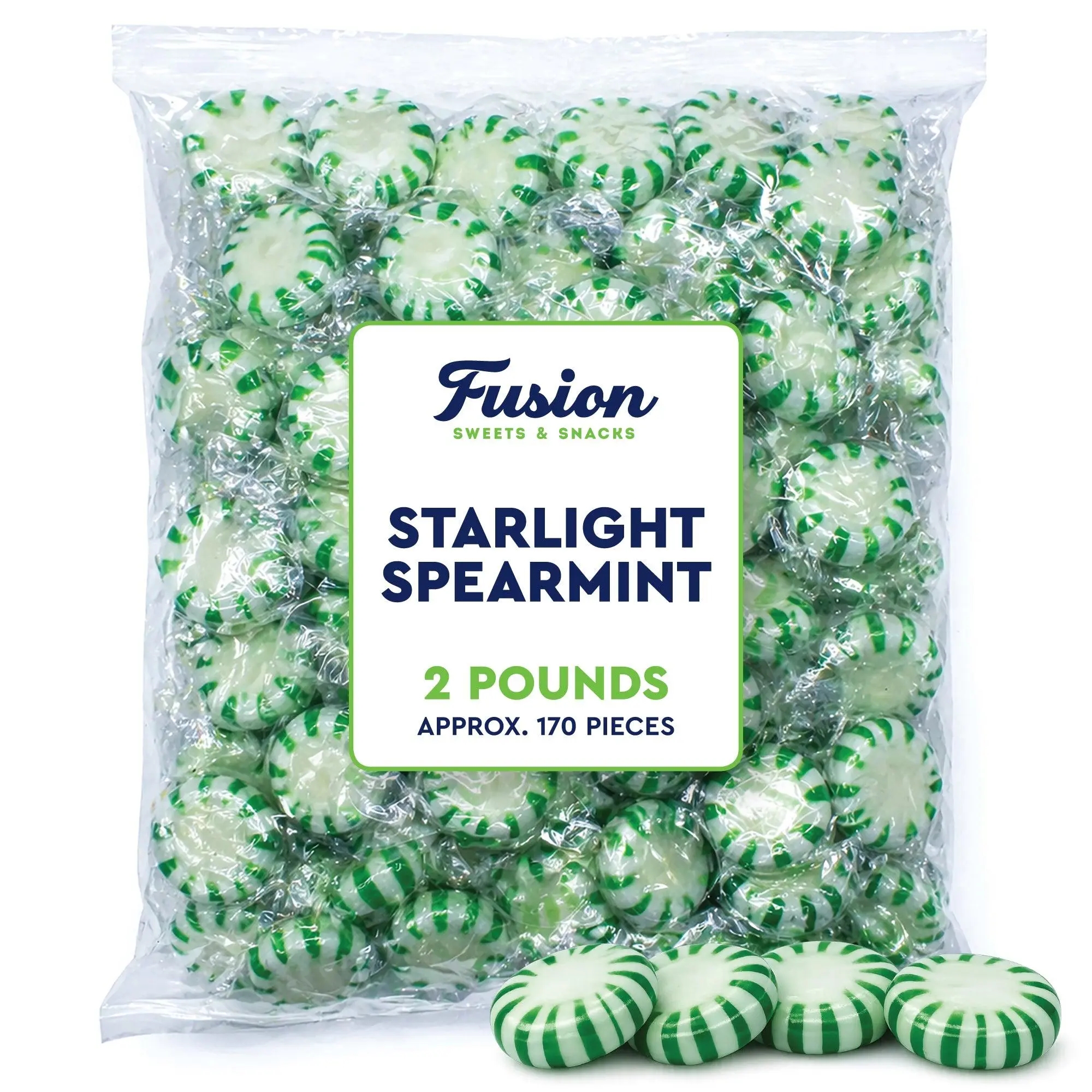 Starlight Spearmint Candy - 2 Pound Bulk (Approx 170 Pieces) Individually Wrapped Spearmint Mints - Refreshing Green and White Spearmint Hard Candy Discs - Christmas & Holiday Candy Spearmints - Starlights Breath Mints Are The Perfect After Dinner Mint su