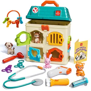 Lehoo Castle Veterinarian Playset for Kids Girls, Pretend Play Set, Critter Clinic Toy with Keys, Doctor Kit for Kids Pet Vet Toys, Gifts for Girl Boys