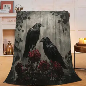Gothic Crow Blanket Rustic Raven  flannel Throw Blankets Fuzzy Plush Super Soft Warm Halloween Crow Decor Blanket Gifts for Boys Girls Kids Adult Men Women 40"x50"