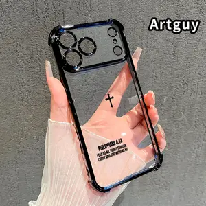 Faith Strength Pattern Four Corner Anti-Fall Phone Case Transparent Electroplated Protective Cover for iPhone 17 Pro Max 16 Air 15 Plus 14 13 12 11 E