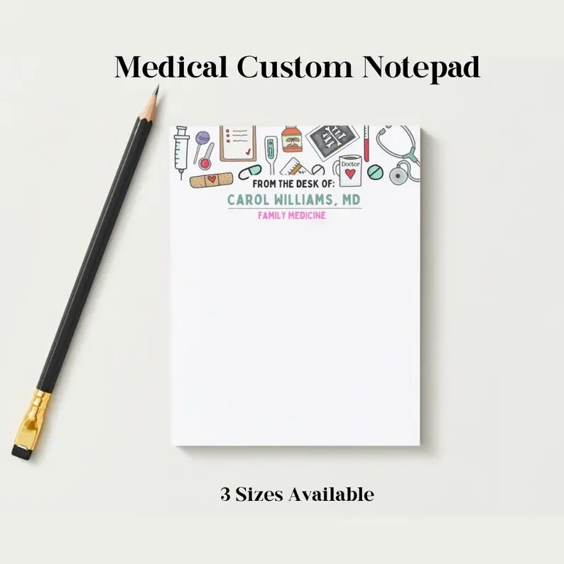 Women's Customized Handmade Medical Professional Notepad - 3.5x3.5 in, 30 or 50 Easy-Tear Pages, Classic Design, Office Stationery, Ideal Gift for Medical Professionals