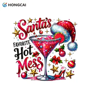 Hot Transfer Vinyl Santa's Favorite Hot Mess Christmas Theme Cocktail Decoration Sticker, Festive Party Creative Decal, 1 Piece Set