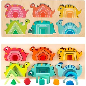 Wooden Dinosaur Shaped Puzzle Toy, Animal Shape Puzzle, 1 Set Colorful Geometry Pairing Puzzle Game, Educational Toy for Birthday Gifts