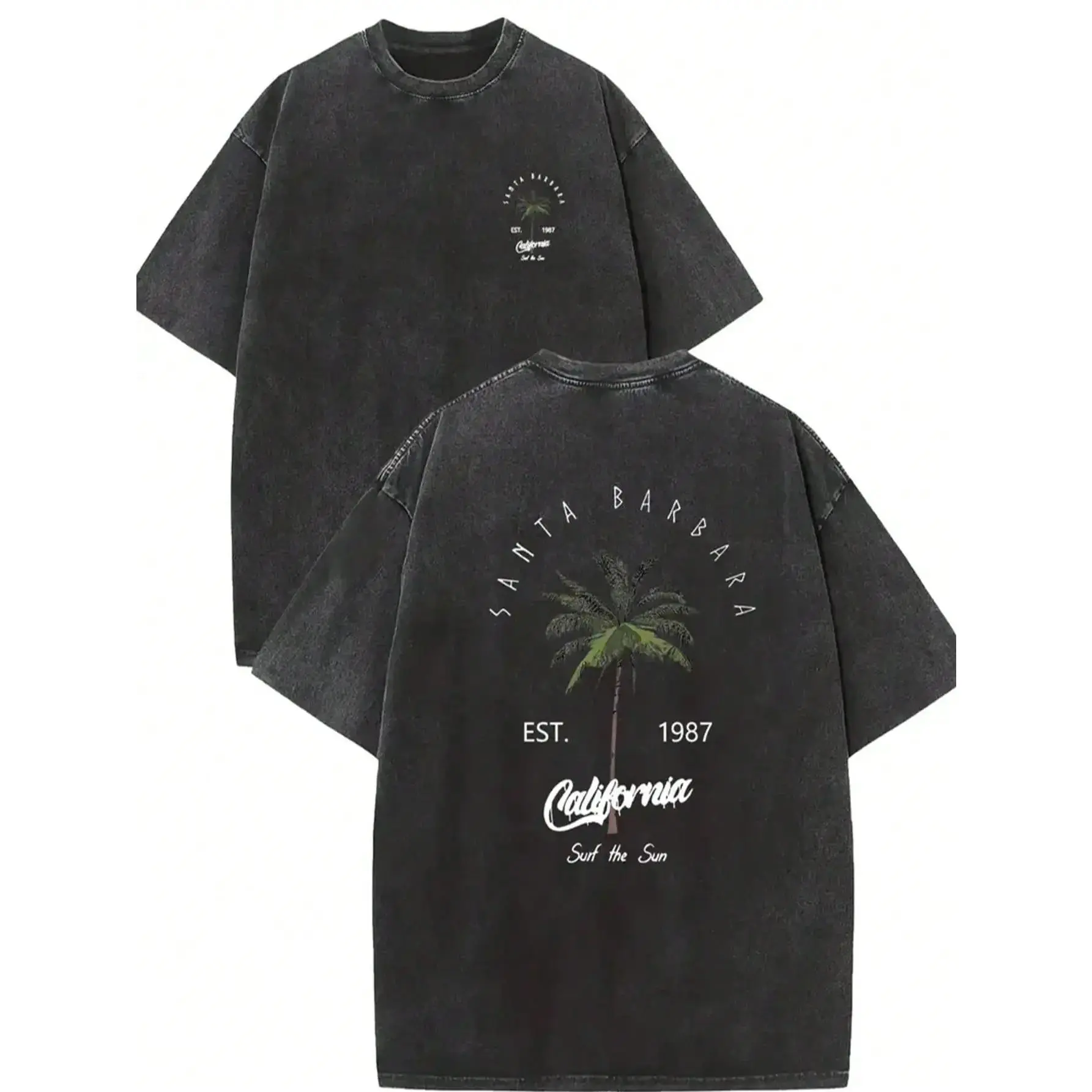 valentine shirts Men's  California Style Cotton T-Shirt-"Est.1989" Coconut Tree Design, Short Sleeves, Round Neck, Casual Summer Clothes, Machine Washable, Summer Casual Clothes | TiedyeT T-Shirt Back Design,  T-Shirt. Retro Washed charm fishing shirt men