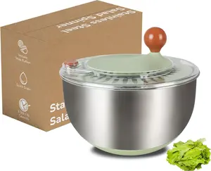 Stainless Steel Salad Spinner, Lettuce Spinner with Drain, Non-Slip Base, Stop Button, Vegetable Dryer, , 5.3 Qt