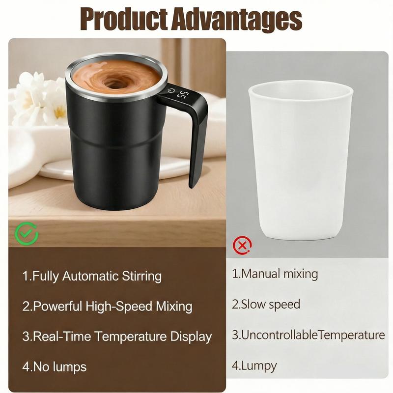 Electric Self-stirring Coffee Mug Magnetic Stirring Cup Rechargeable Automatic Mixing Cup w/LCD Thermometer for Milk/Cocoa at Office/Kitchen/Travel