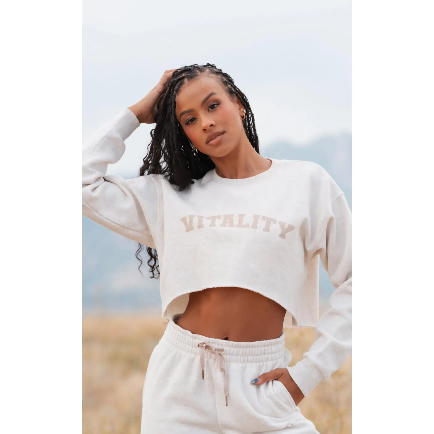 Vitality Cozy® Raw Hem Crop - Oat Marl - Varsity