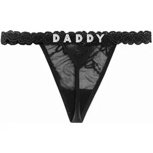 Women's Personalized Thongs with Funny Rhinestone Letters, Custom Name Underwear Panties for Couples