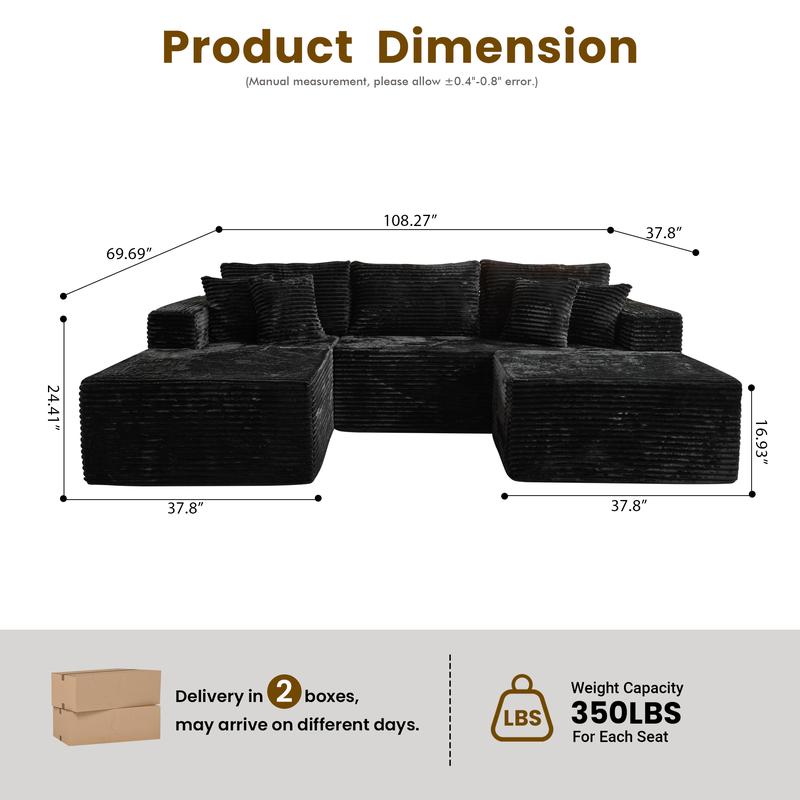 CAODOC Oversized Modular Sectional Sofa Couches With Ottoman L-Shape Couch 3 Seat Modular Sofa Memory Foam Sectional Couches for Living Room, Cloud Couch with Chaise