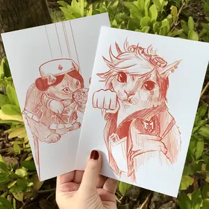 Arcane Caitlyn and Vi Cats Mini Prints - Semi Realistic Illustrations on 5"x7" Cards