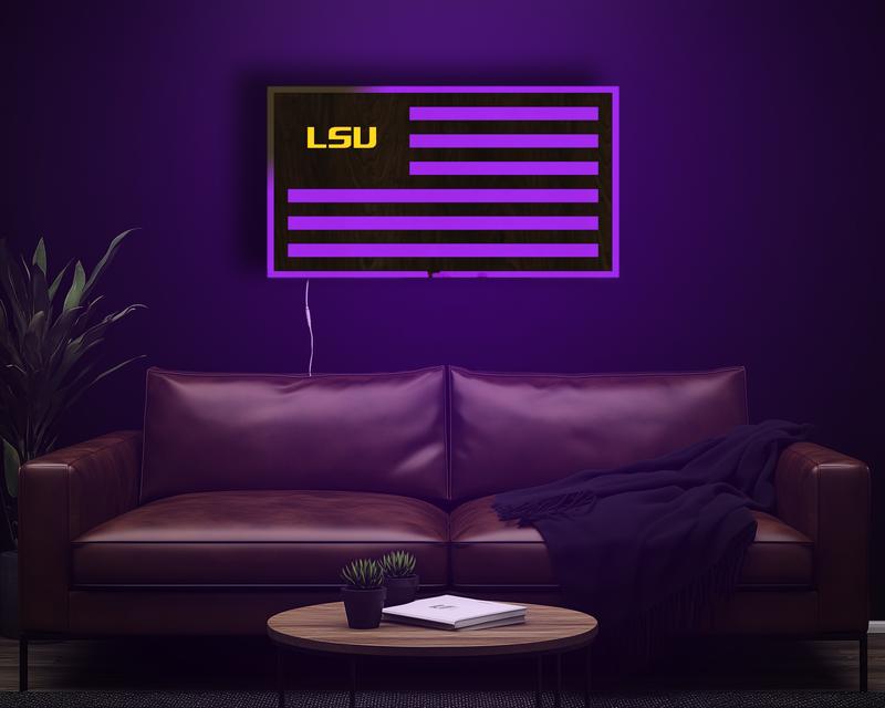 LSU Tigers Flag Wood LED Sign | Handcrafted, Officially Licensed, Made in USA