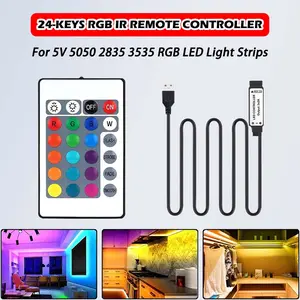 1PC/2PC LED strip controller, 24-key remote control, USB powered, infrared RGB strip controller for home decoration dimming