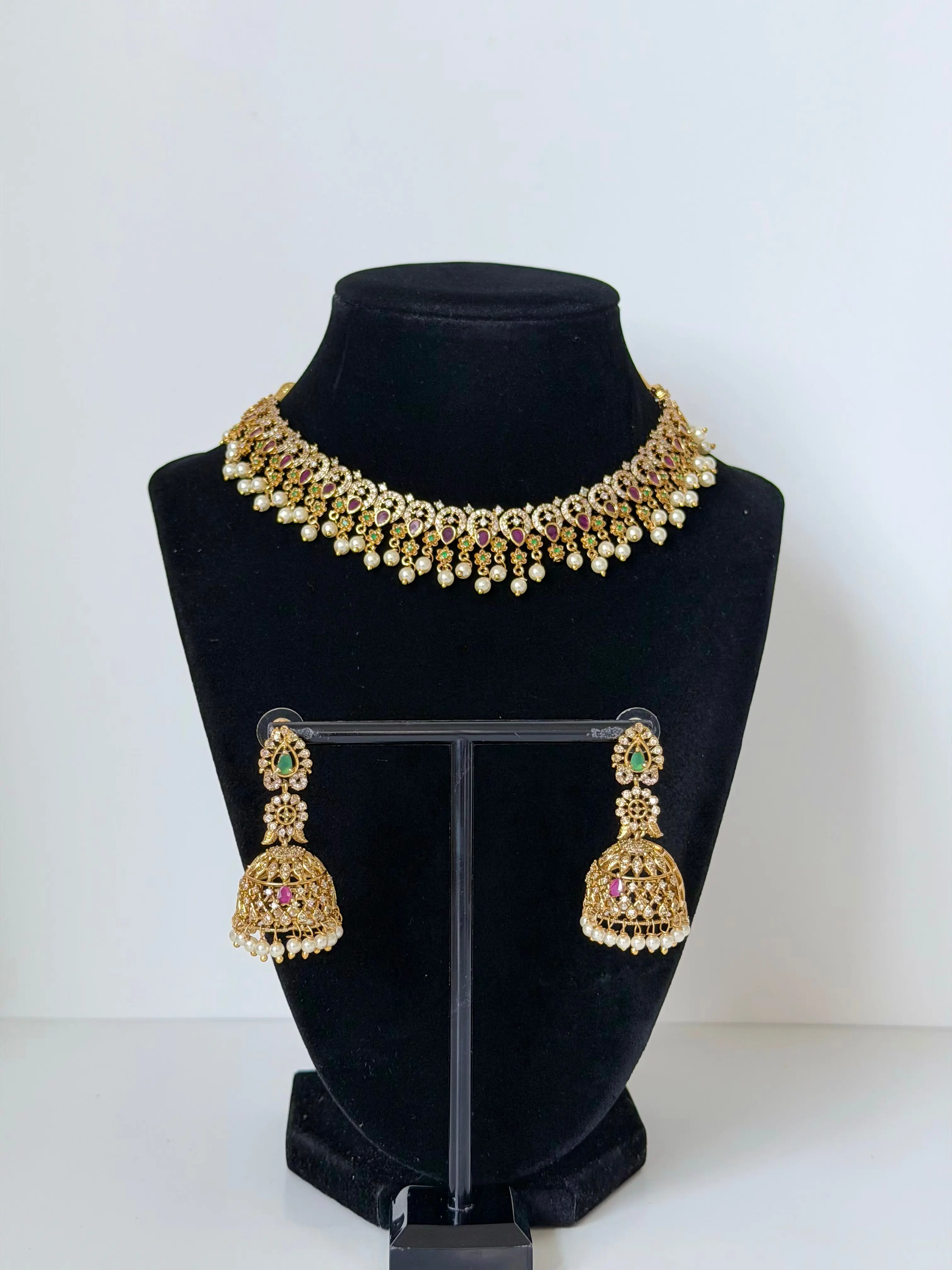 Meenakshi Traditional South Indian Necklace with Jhumka