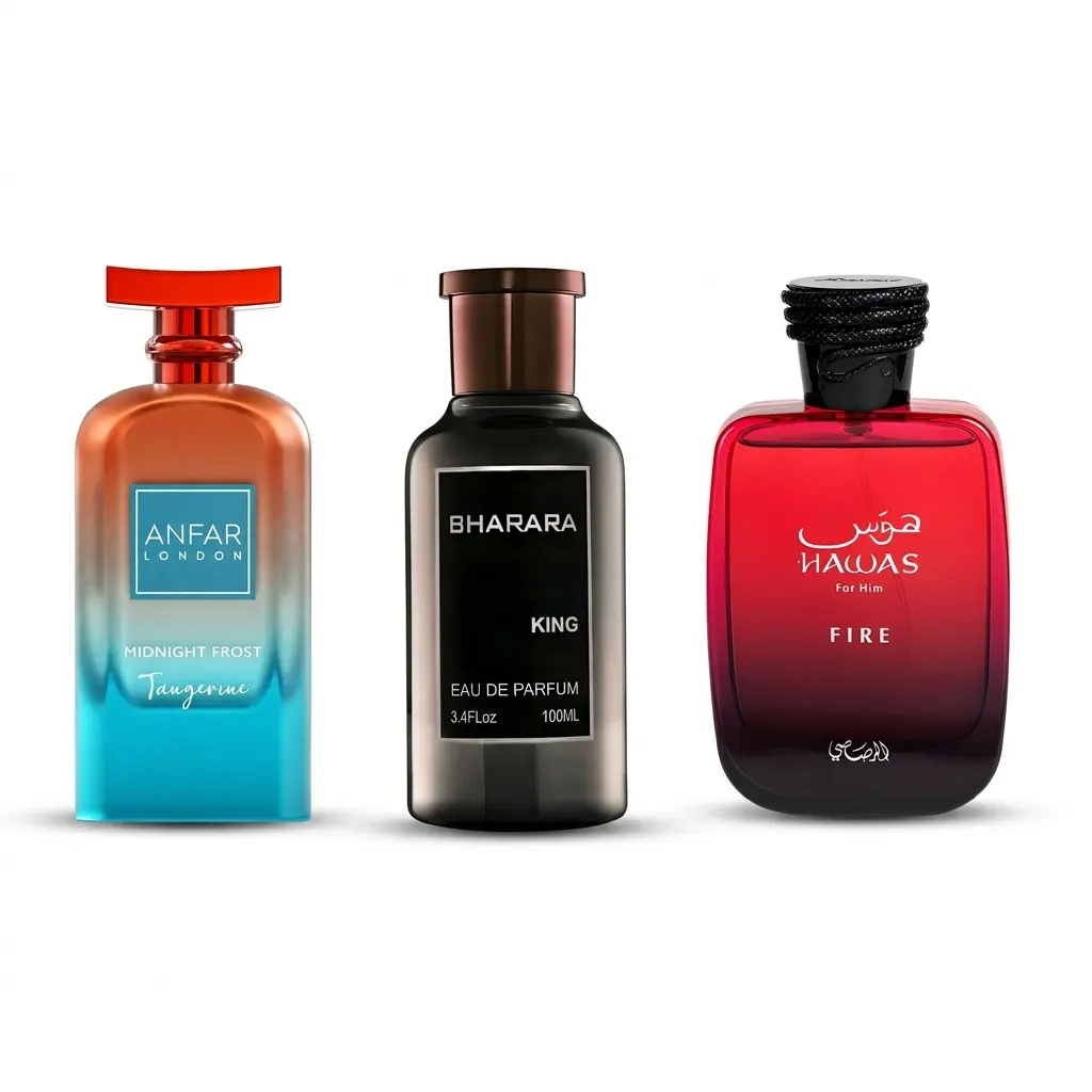 Midnight King Fire 3-Piece Fragrance Bundle - Anfar Tangerine Midnight Frost, Bharara King Men & Rasasi Hawas Fire