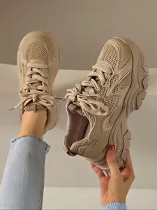 Women's Fashionable Lace Up Platform Sneakers, Casual Comfortable Sports Shoes for Daily Wear, Female All-match Round Toe Shoes for Daily Wear, Thick Soled Sneakers