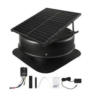 VEVOR Roof Attic Exhaust Fan, 50W Smart Solar Roof Ventilation Fan with Thermostat, Remote Control, 3000 CFM Airflow Built-in Smoke Sensor with Auto Stop for Cooling and Dehumidification