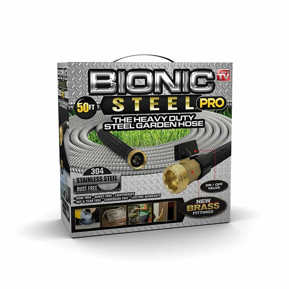 Bionic Steel 0.62 in. Dia. x 50 ft. Pro Heavy-Duty Stainless Steel Garden Hose, Silver