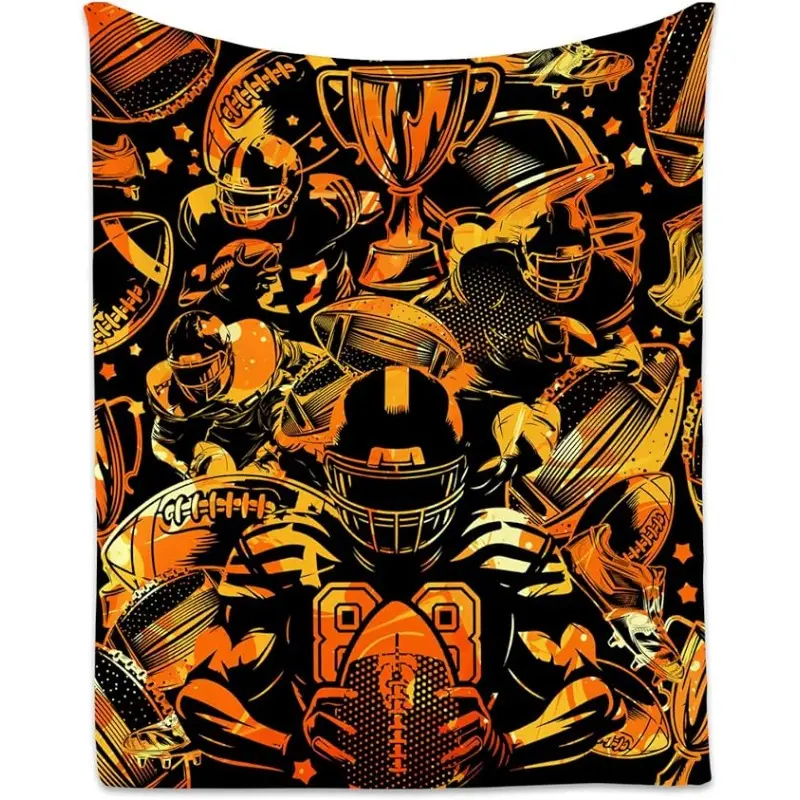 JOOCAR Vintage American Soccer Themed Flannel Throw Blanket, Soft, Cozy, Multipurpose, Polyester, Machine Washable, with All-Season for Bed, Sofa, Cool Gift for Men