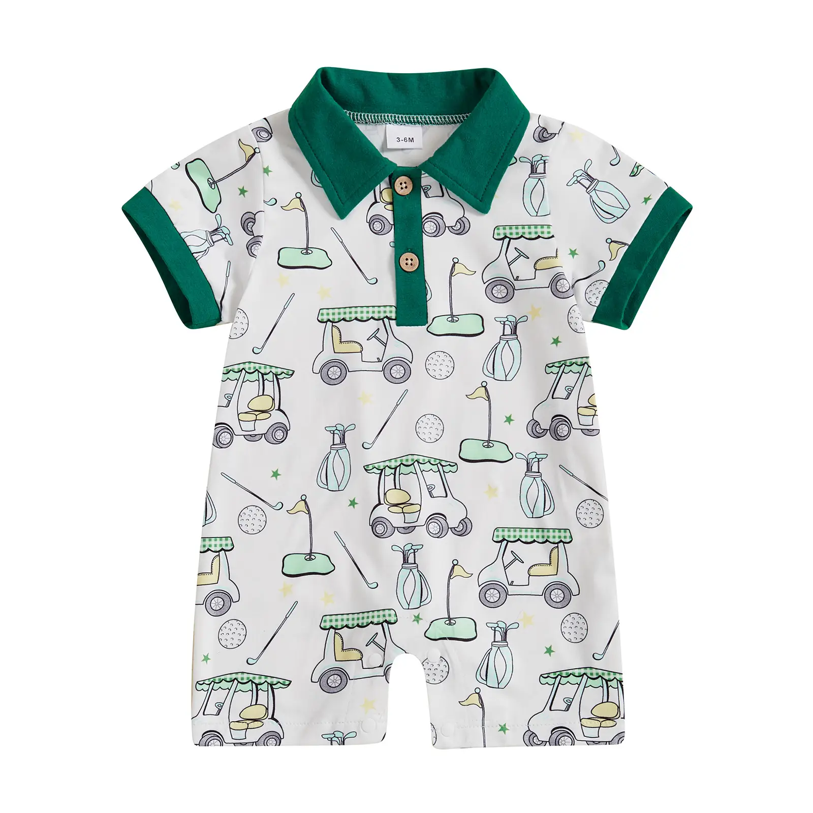Newborn Baby Boy Golf Outfit Golf Cart Onesie Polo Shirt Romper Overalls Short Sleeve Jumpsuit Infant Summer Clothes