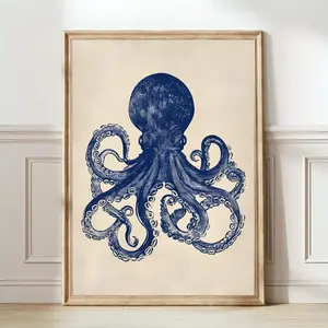 Octopus Linocut Print – Vintage Retro Poster – Colorful Maximalist Wall Art for Kitchen or Eclectic Decor, Unframe | 5 Size, 8x12 to 27x40 inch