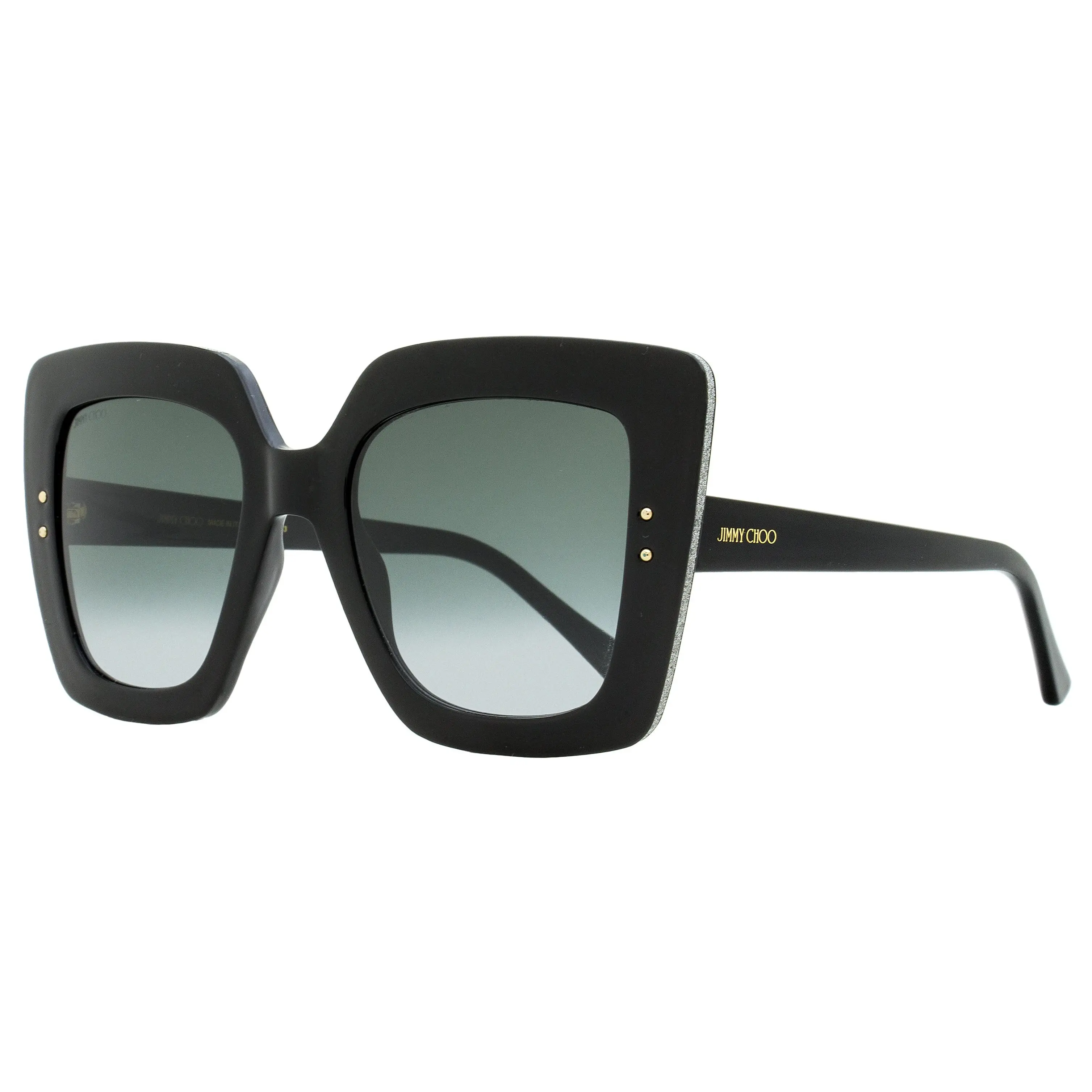 Jimmy Choo Auri/G Women's Oversize Square Sunglasses, Studded Acetate Statement Frame with 100% UV Protection, Alternative Fit - Black 53mm, Stud, Statement Frame Glasses, Glitter Fabric, Anti-Uv Women's Sunglasses, Chic Women's Sunglasses
