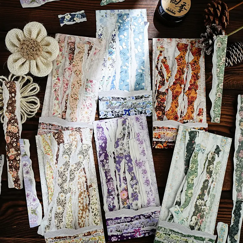 Shattered Flower Shadows Series Die-Cut Stickers - 180pcs Aesthetic White Kraft Paper Ephemera Self-Adhesive Floral Stickers for Journaling, Collage DIY Crafts, Floral Sticker Stickers