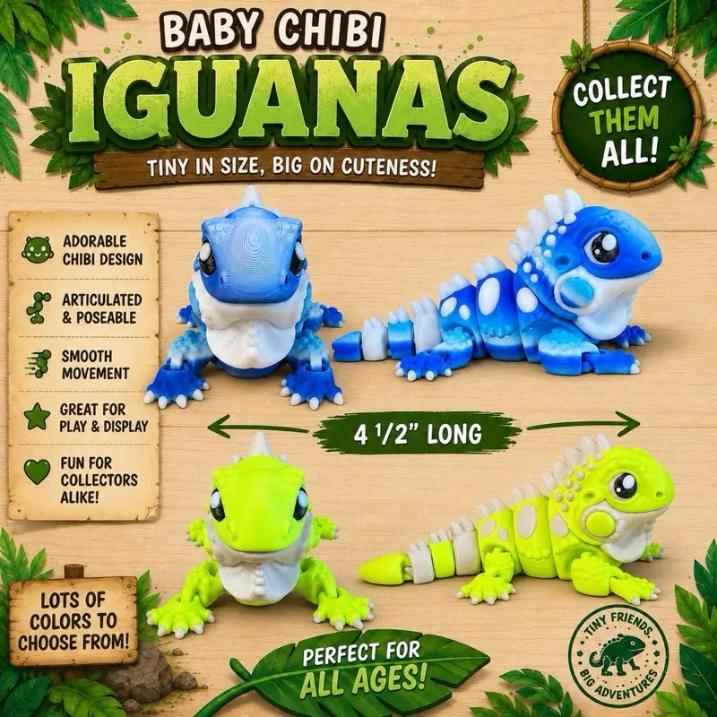 Baby Chibi Iguanas 4.5” long - 3d printed figurines