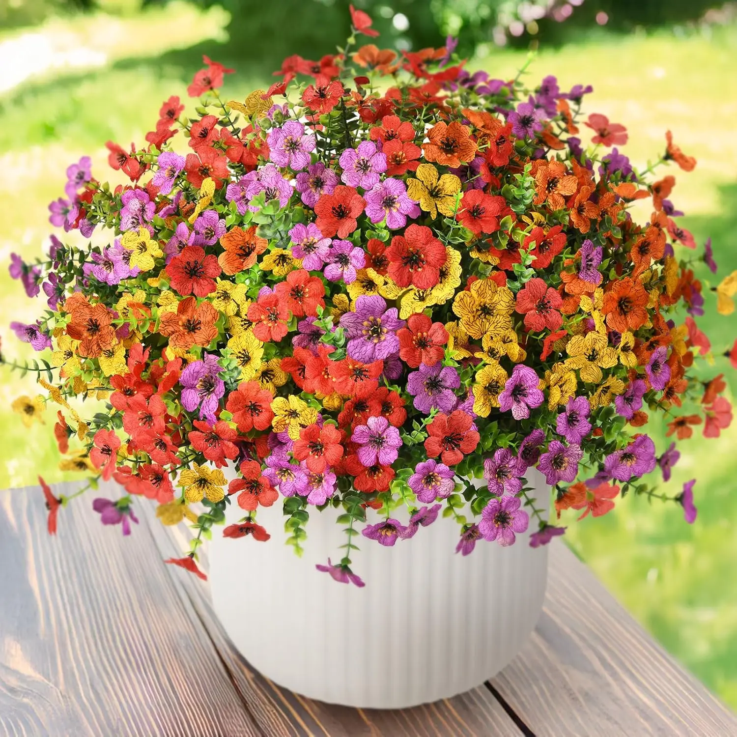 12 Bundles Realistic Artificial Flower Decorations - UV-Resistant Plastic Dark Orchid Decorative Bouquets, Outdoor Decor Ornaments for Porch, Patio