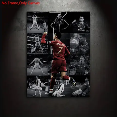 1 Set Frameless Canvas Painting Print Poster, Classic Realistic Artistic Collage Sports Pop Art, Legendary Player Cristiano Ronaldo, Ideal Gift for Soccer Fans, Wall Decor for Bedroom, Study, Office & Living Room, Art Print, Wall Art Decoration