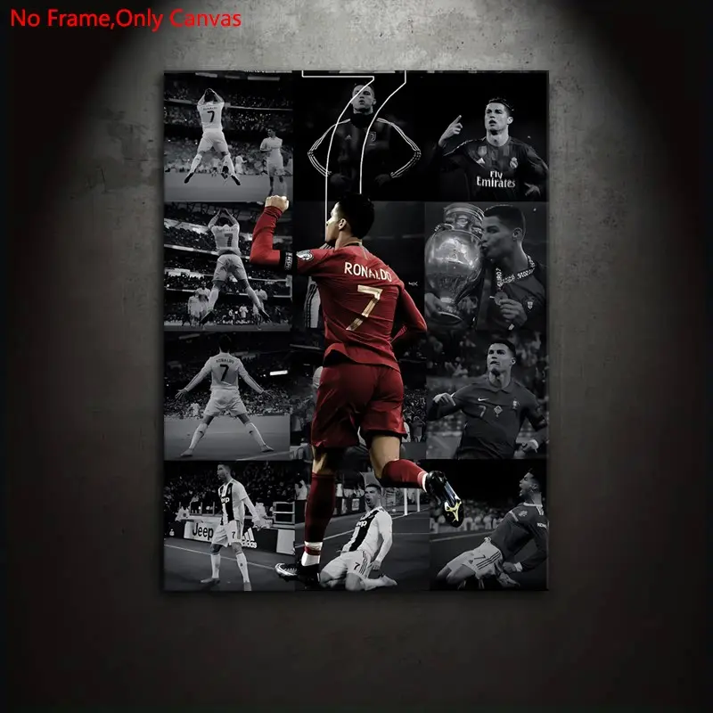 1 Set Frameless Canvas Painting Print Poster,Classic Realistic Collage Sports Pop Art,Legendary Player Cristiano Ronaldo,Ideal Gift for Soccer Fans,Bedroom,Study,Office,Living Room,Mural,Athlete Wall Decor,Wall Decoration,Room Decor, Art Print