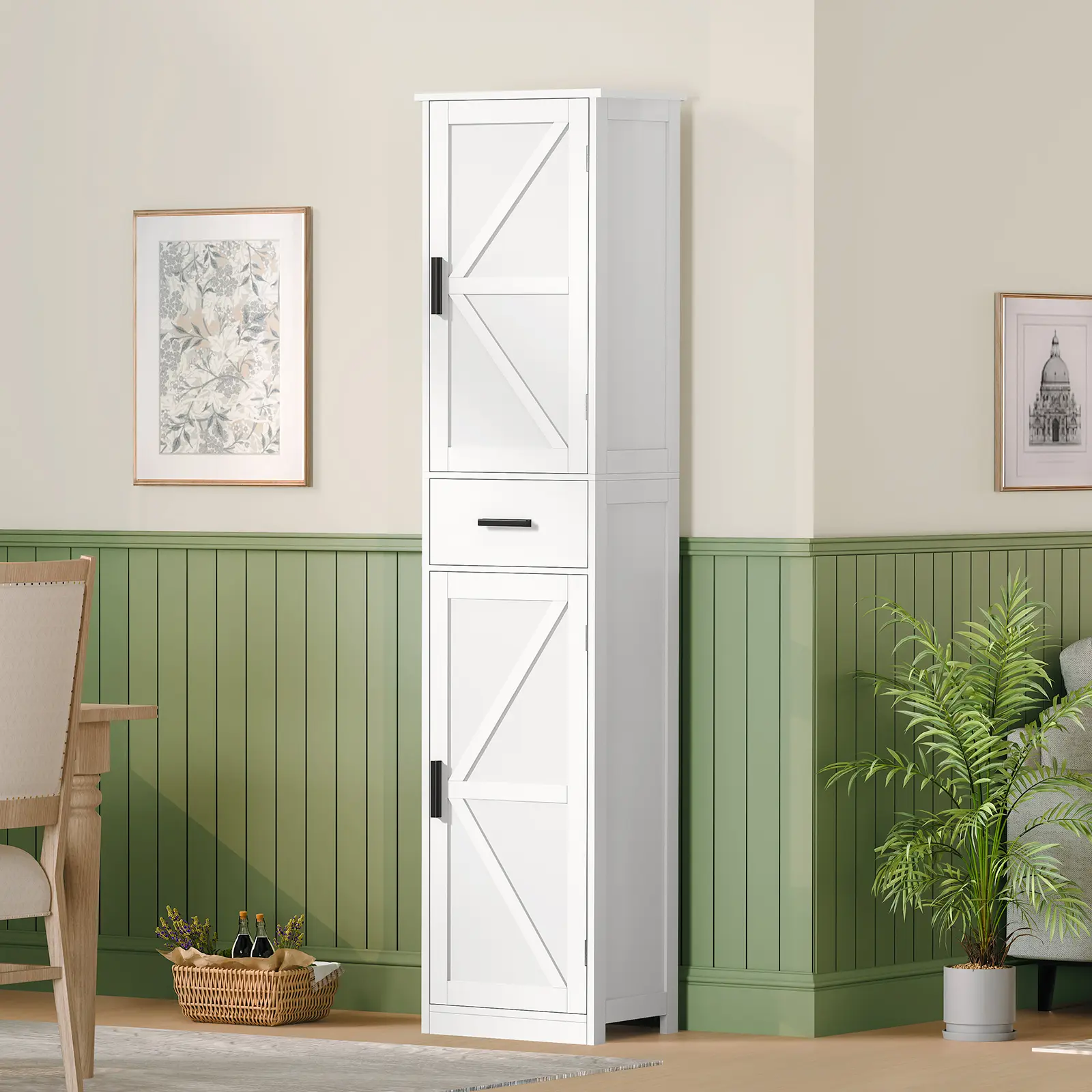 Fabiula 67-in Tall Modern Storage Cupboard - Narrow Sturdy 2-Door Indoor Cabinet with 4 Adjustable Shelves, Multi-Layer Wood-Toned Tall Cupboards for Bathroom, Living Room, Multi-Layer Tall Cupboards