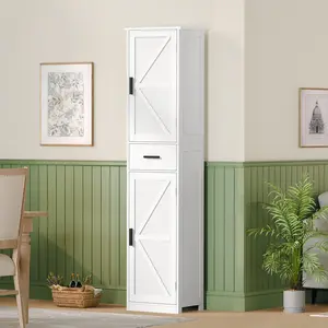 Fabiula 67' Tall Bathroom Cabinet with 4 Adjustable Shelves & 2 Doors Sturdy Narrow Storage for Bathroom Living Room Home Office White