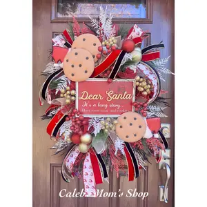 Milk & Cookies Santa Wreath – Red & Gold Christmas Front Door Decor