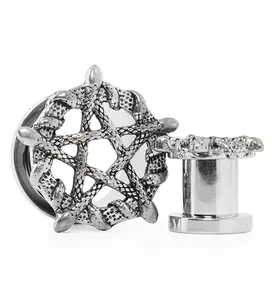 Snake Pentagram Stainless Steel Tunnel Plugs Snake Pentagram Stainless Steel Tunnel Plugs
