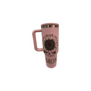 40oz Pink Sunflower Tumbler – Personalized Mom Gift | Custom Name Engraved Cup | Mother’s Day Gift