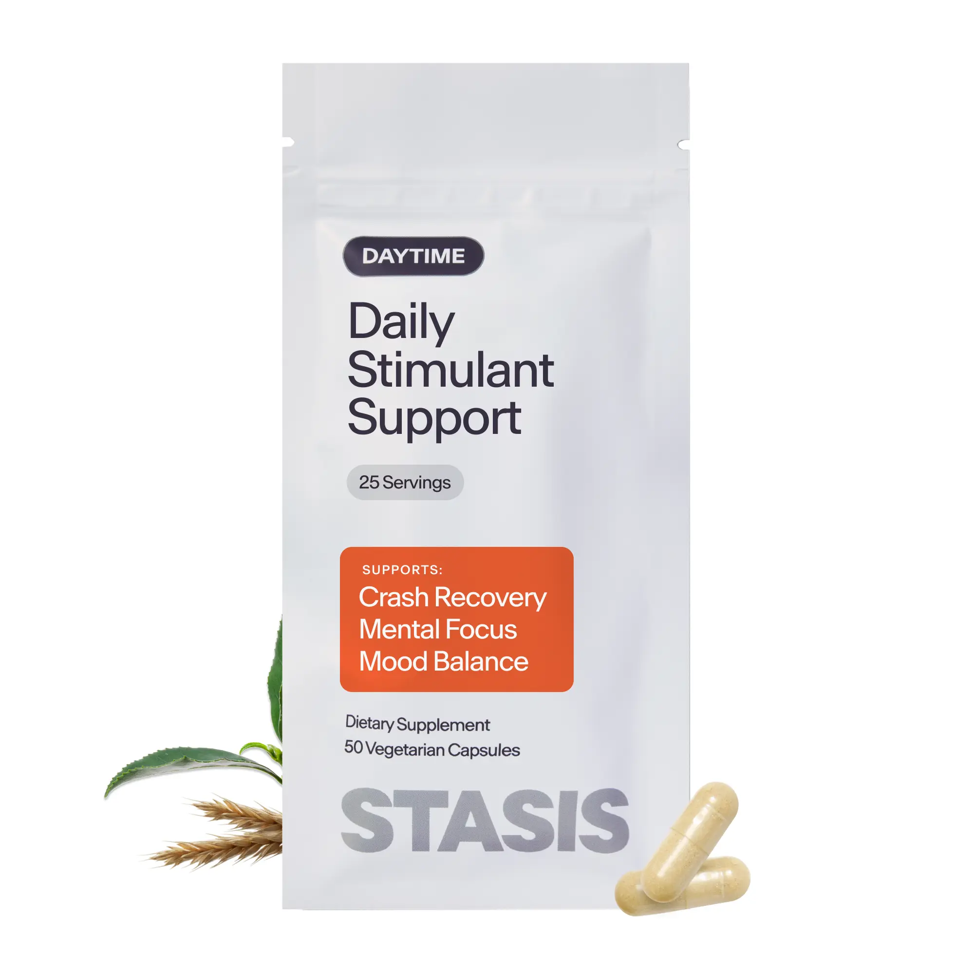 STASIS Daytime for Stimulant Users - Smooth the Crash, Focus Support & Jitter Relief - L-Theanine, Ashwagandha & Saffron - Third-Party Tested Nootropic Adaptogen Supplement - 25 Servings Healthcare