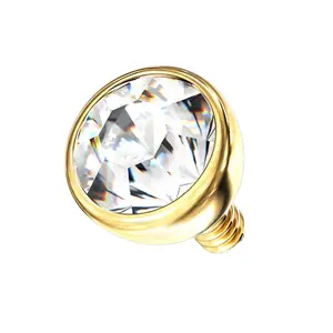 Gold PVD Bezel Clear CZ Stainless Steel Internally Threaded Top