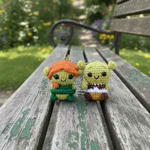 Cute Crochet Keychain Amigurumi Shrek and Fiona Keyring, Handmade Crochet Bag Charm, Lover Gift,Stuffed Shrek Doll, Valentine Gift