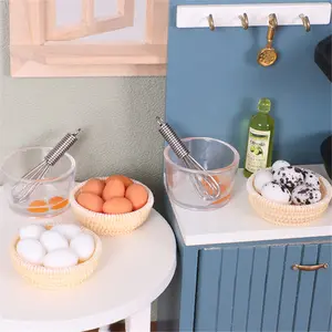 9pcs Novelty Dollhouse Miniature Toy Food Set: Miniature eggs and realistic wicker baskets for DIY Decoration and Pretend Play