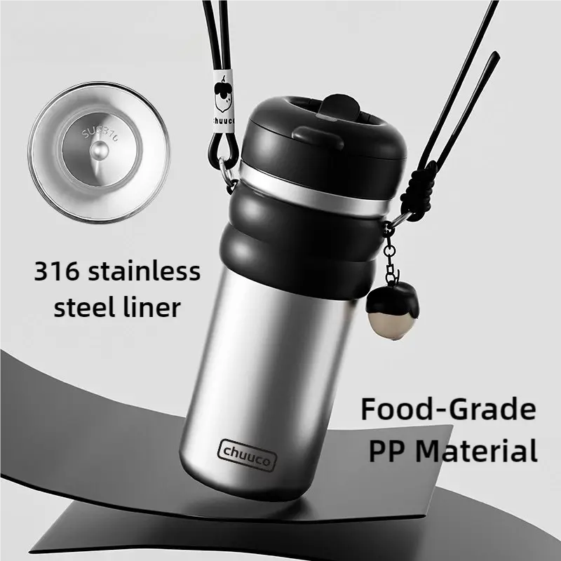 23 oz Portable Insulated Stainless Steel Tumbler - Dual-Use Hot/Cold Cup, Leakproof Lid, Long-Lasting Temperature Retention, Pendant Crossbody Strap - Ideal Gift for Partners & Family