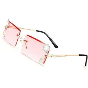 EyeconicFinds Vintage Rimless Diamond Sunglasses 90s Small Rectangle Bling Frameless Y2K Candy Color Glasses B2333