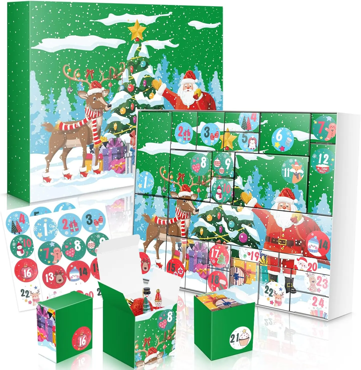 DIY Christmas Advent Calendar to Fill Empty Gift Box Set 2026-24 Days of Surprise Boxes for Kids, Family & Friends - Green