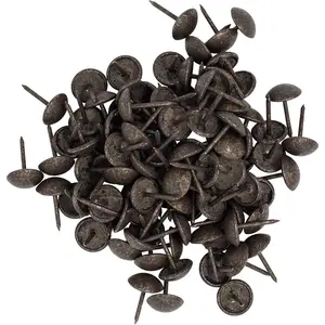 Premium Upholstery Tacks, Nailhead Decorative Trim for Furniture, 7/16-inch Diameter (100, Dark Antique Brass)