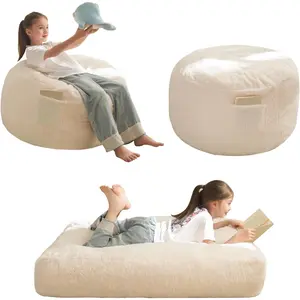 Bean Bag Chair Bed for Kids, Convertible Bean Bag Folds from Lazy Chair to Floor Mattress Bed, Stuffed Floor Sofa Couch Sofa Bed for Boys and Girls